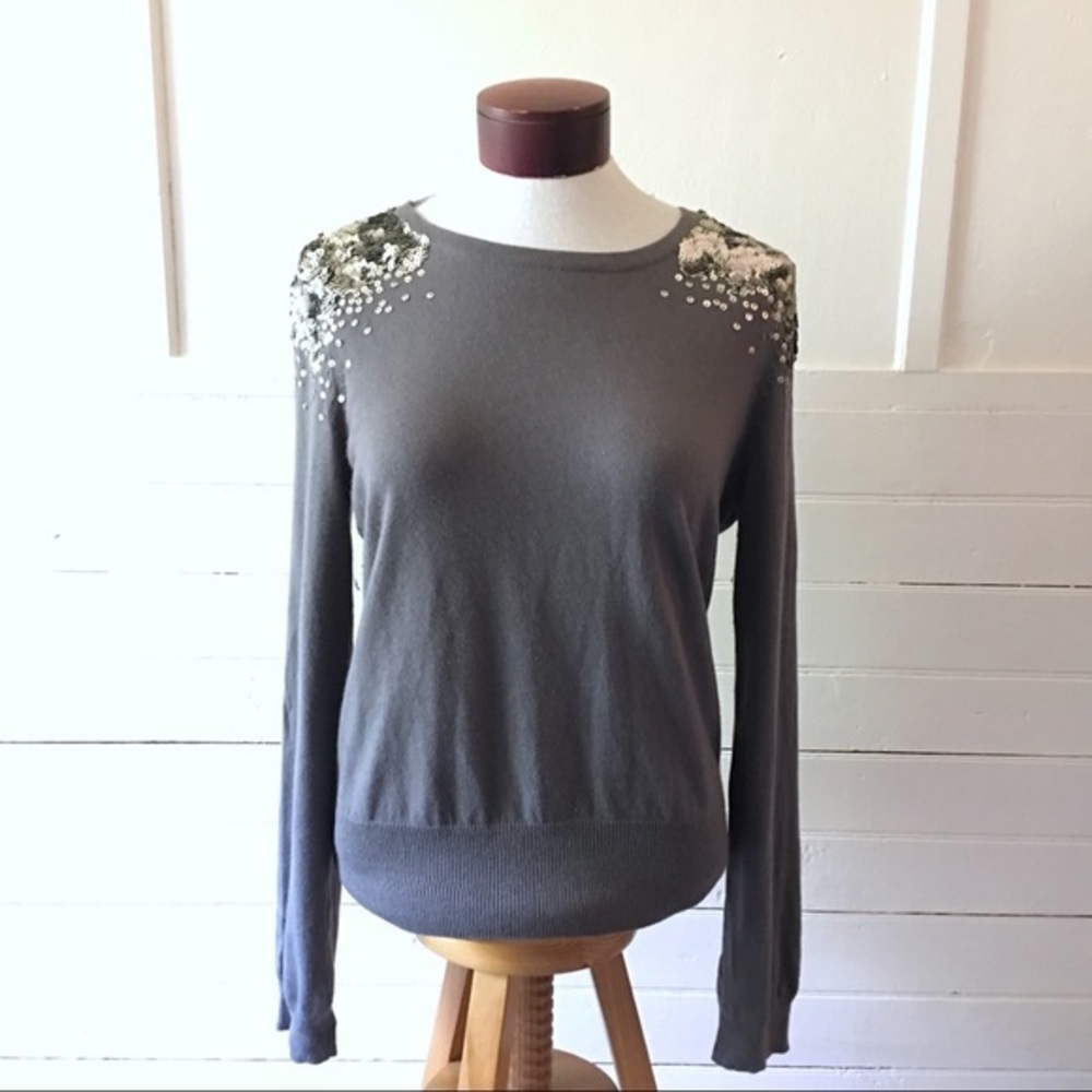 H&M Sequined Shoulder Knit Top Sweater